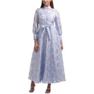 DALIA MACPHEE Long Sleeve Floral Embroidered Button Front Maxi Dress